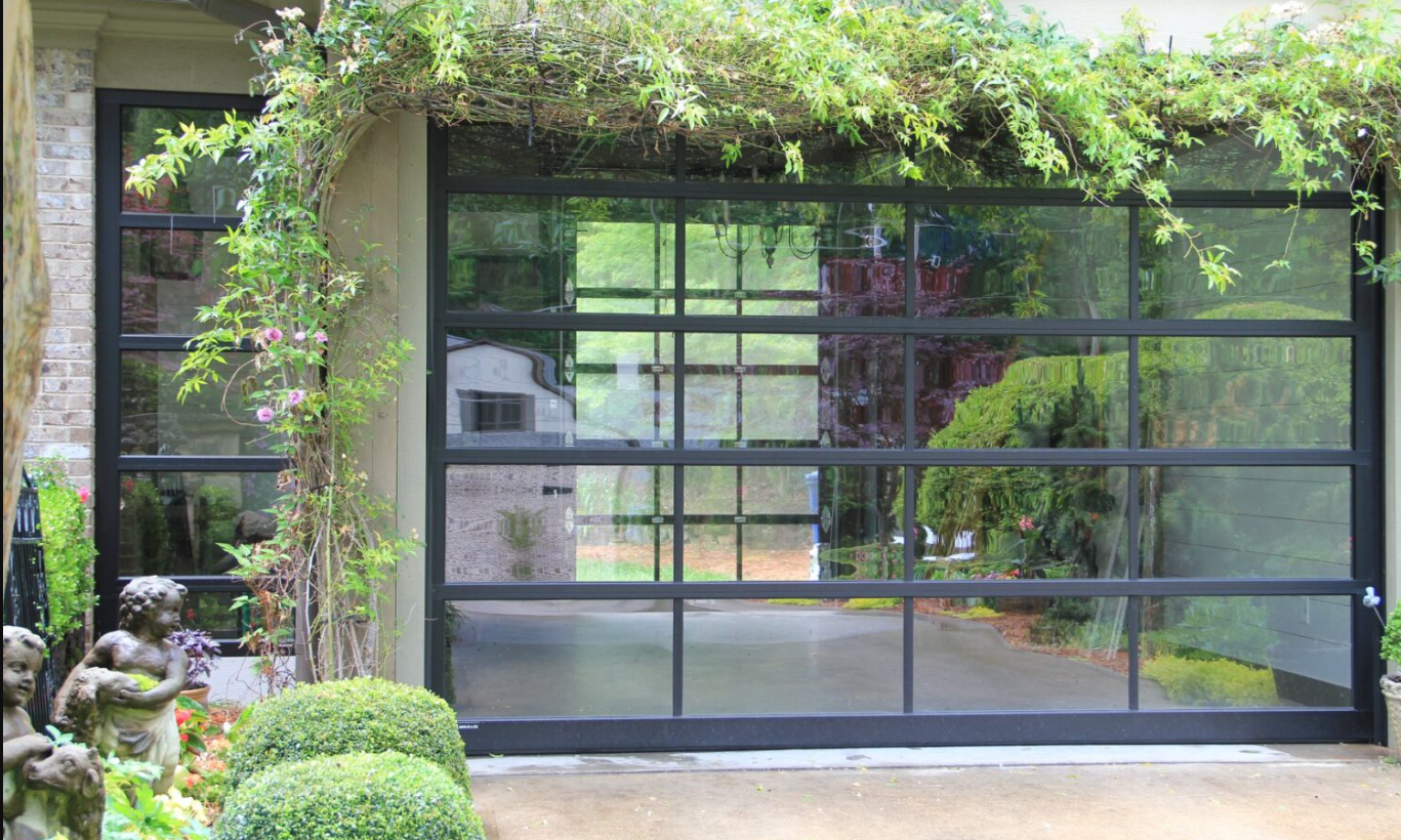 a newly installed custom garage door